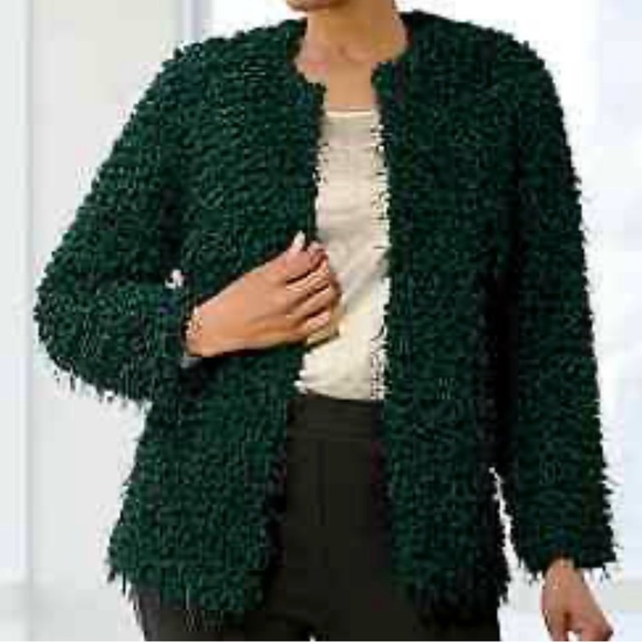 Zara Jackets & Blazers - ZARA.  Teddy, Emerald Green Open Jacket. Warm and Cozy. Size Large. Fully lined.